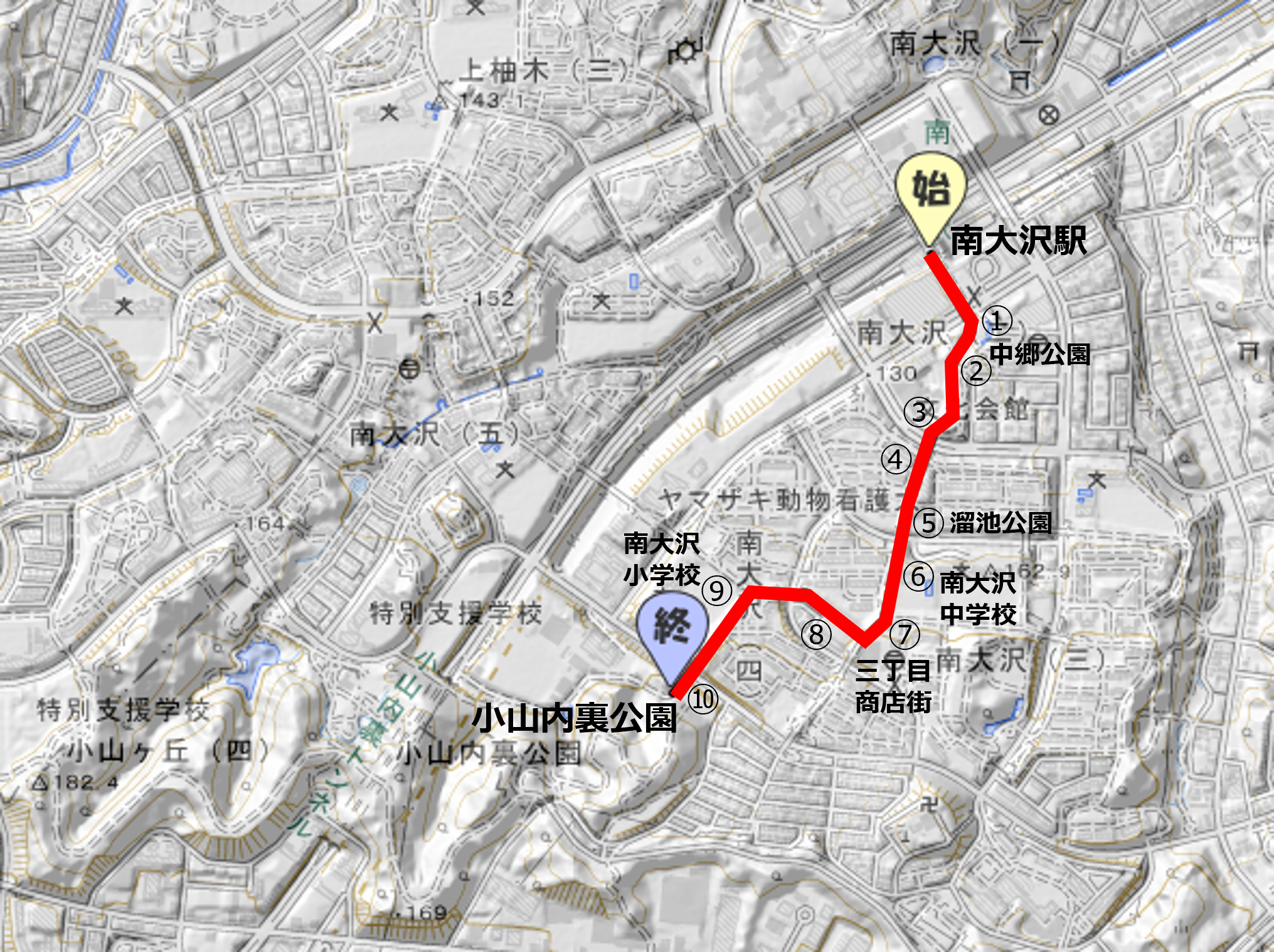 【遊歩道をゆく②】中郷公園〜小山内裏公園（約15分）