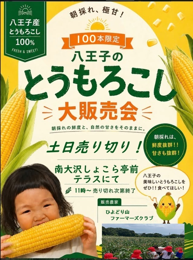 【再販!!】朝どり八王子産とうもろこし即売会が再び!!@しょこら亭前（7/11）
