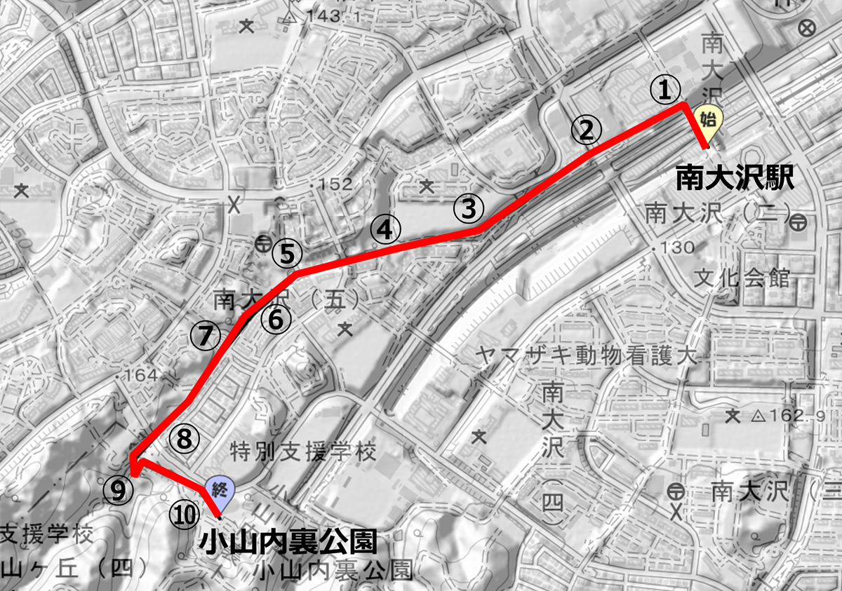 【遊歩道をゆく】南大沢駅前＜三井アウトレットパーク横＞〜小山内裏公園（約20分）